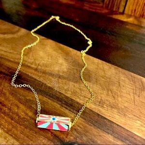 Evil Eye Charm Necklace in Pink Blue and Gold 18k GF Chain